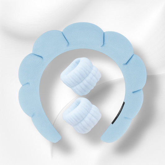 Set de Cintillo para Skincare Azul, set de skincare, accesorios cintillo, ideal para rutinas de cuidado facial y skincare