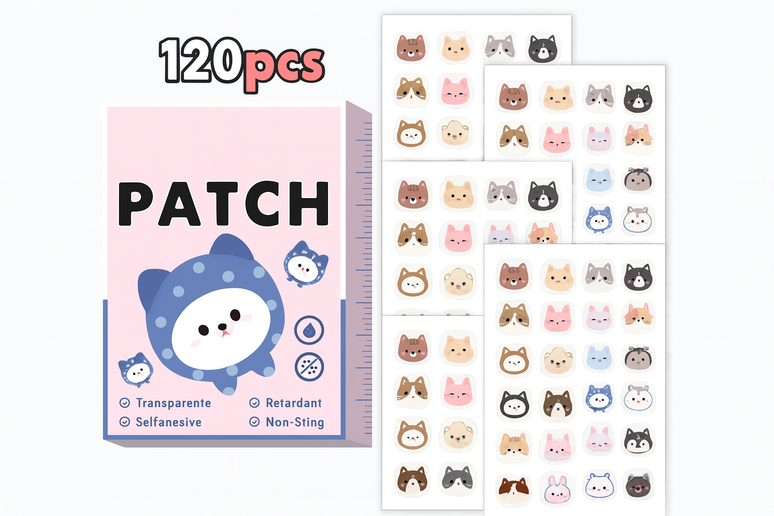 Parches para la Cara de Gatos, parches de skincare, skincare parches granos, ideal para rutinas de cuidado facial y skincare
